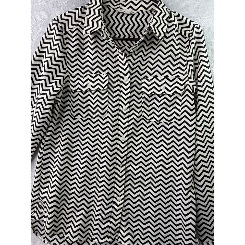 American Eagle Sheer Chevron Button-Down Blouse – Black & White – Size S - Picture 5 of 5